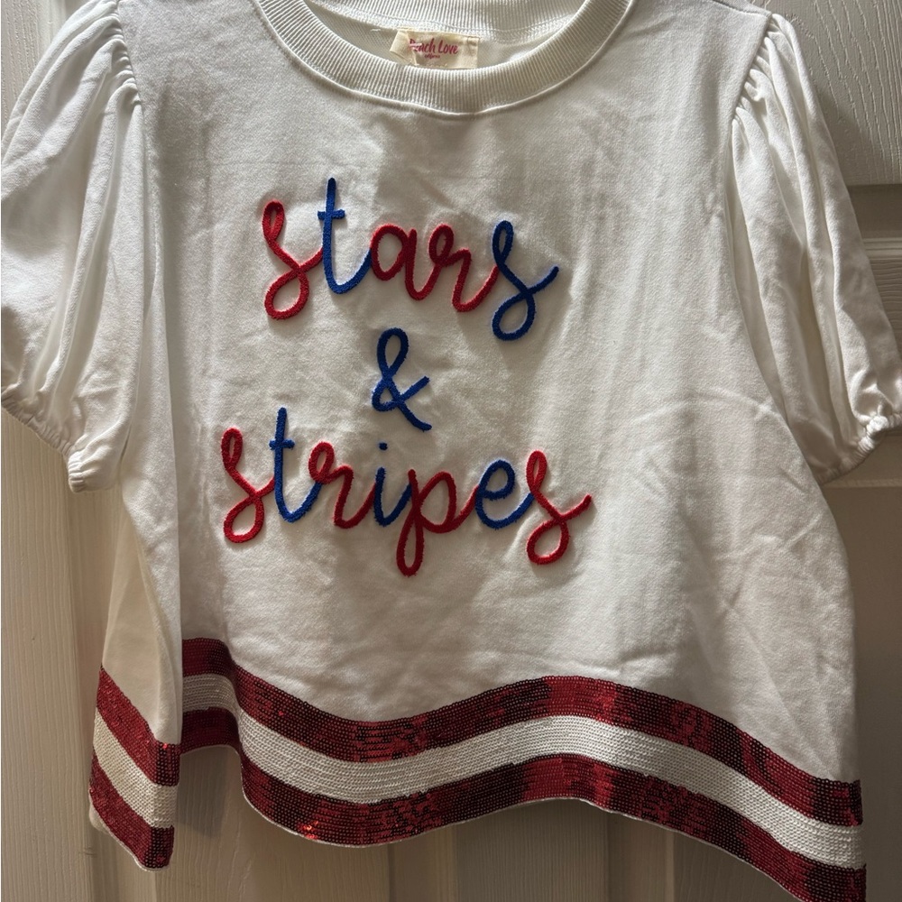 Peach Love California Stars & Stripes Tee - White, Red, Blue